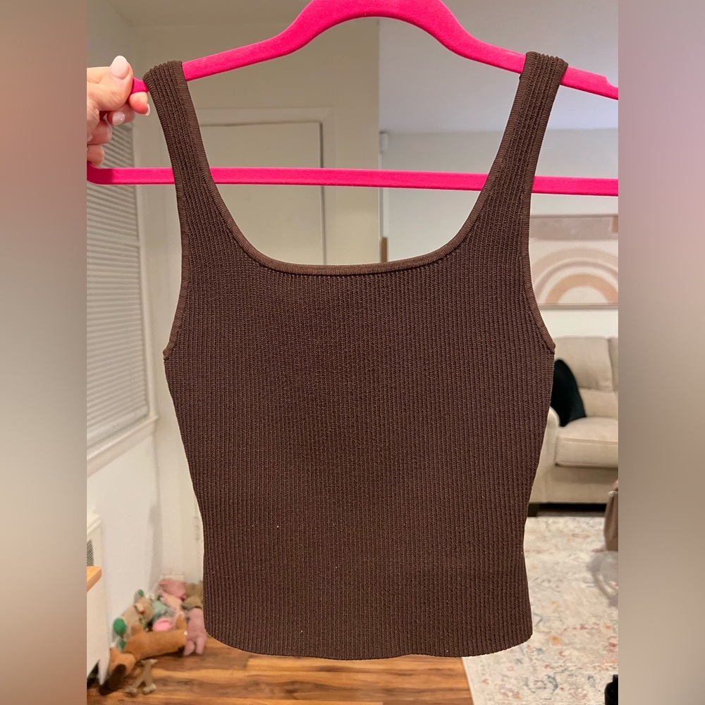 Babaton Sculpt Knit Squareneck Tank in Rich Mocha Brown